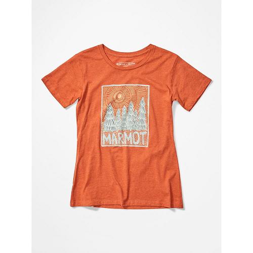 Marmot Woodblock T-Shirts For Womens Orange TLI854312